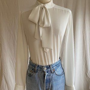 White pussy bow blouse